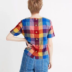 Madewell Boxy Button-Back Top in Oversized Gingham Check XS NWT (L3057)